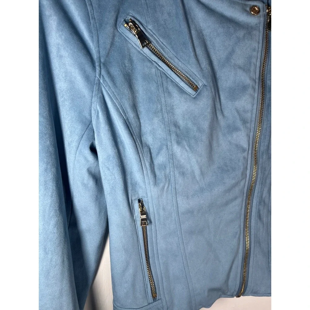 Chelsea & Violet Moto Jacket Faux Suede Small Blue Asymmetrical Zip Pocket NWT - Picture 10 of 11